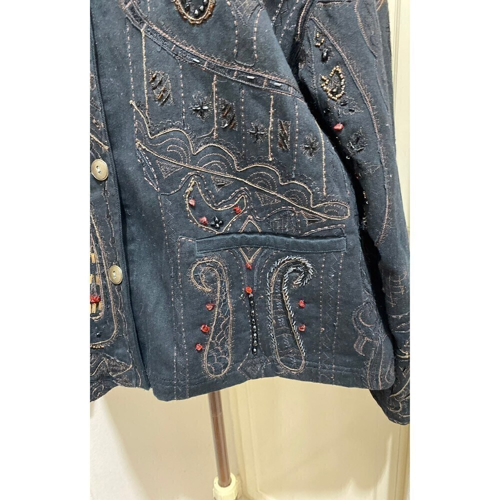 CHICOS Size 3 Camelot Black Roadster Jacket XL/16 Reg Size Beaded Embroidery - Picture 3 of 12